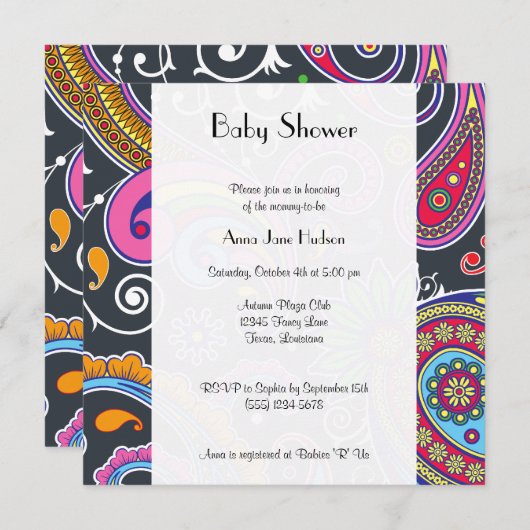 Colorful Paisley, Paisley Pattern, Baby shower Kaart (Voorkant / Achterkant)