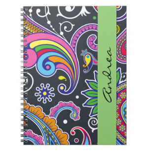 Colorful Paisley, Paisley Pattern, Jouw naam Notitieboek