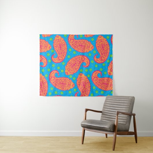 Colorful Paisley Pattern Wandkleed (In Situ (horizontaal))