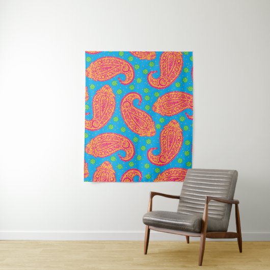 Colorful Paisley Pattern Wandkleed (In situ)