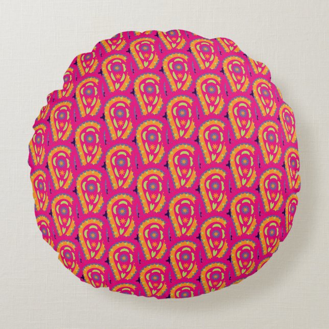Colorful Paisley Rond Kussen (Voorkant)