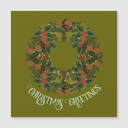 Colorful Paisley Wreath on Green Christmas Card (Voorkant)