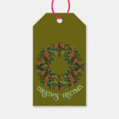Colorful Paisley Wreath on Green Christmas Card Cadeaulabel (Voorkant)