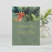 Colorful Palm Leaves Gold Engagement Party Kaart (Staand voorkant)