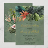 Colorful Palm Leaves Gold Engagement Party Kaart (Voorkant / Achterkant)