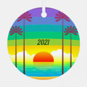 Colorful Palm Sunset-kerstversiering Metalen Ornament (Achterkant)