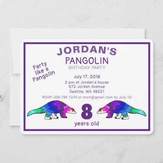 Colorful Pangolin Birthday Uitnodiging (Voorkant)
