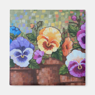 "Colorful Pansies" 2" Square Magnet