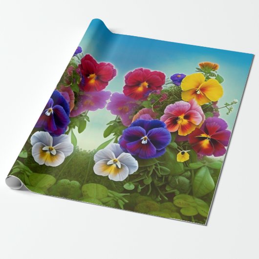Colorful Pansies - AI ART Cadeaupapier (Uitgerold)