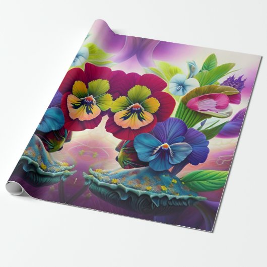 Colorful Pansies - AI ART Cadeaupapier (Uitgerold)