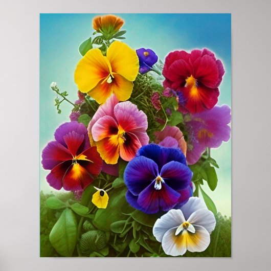 Colorful Pansies - AI ART Poster (Voorkant)