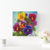 Colorful Pansies - AI ART Vierkante Klok (Huis)