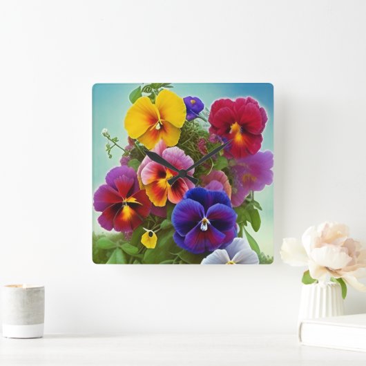 Colorful Pansies - AI ART Vierkante Klok (Huis)