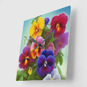 Colorful Pansies - AI ART Vierkante Klok (Hoek)