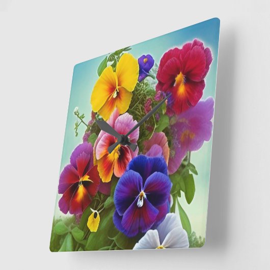 Colorful Pansies - AI ART Vierkante Klok (Hoek)