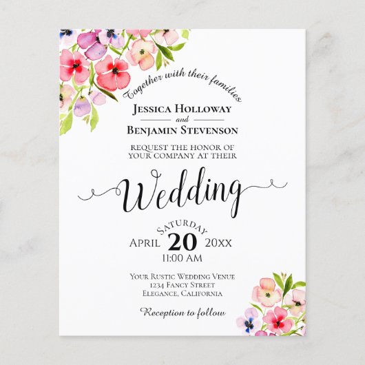 Colorful Pansies Elegant BUDGET Weduwuitnodiging (Voorkant)