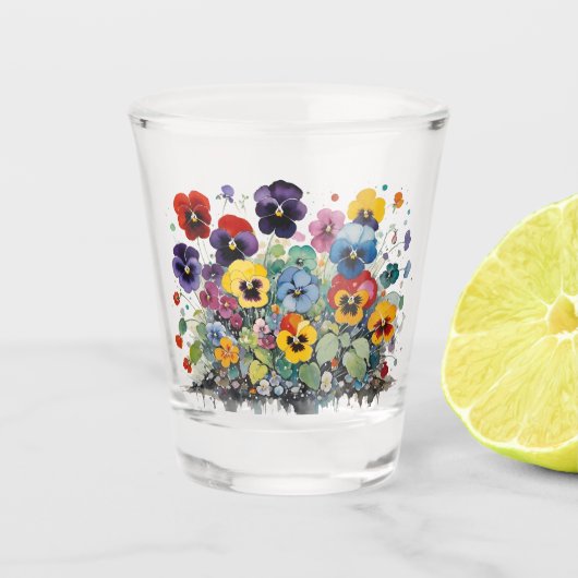 Colorful Pansies Shot Glas (Voorkant)