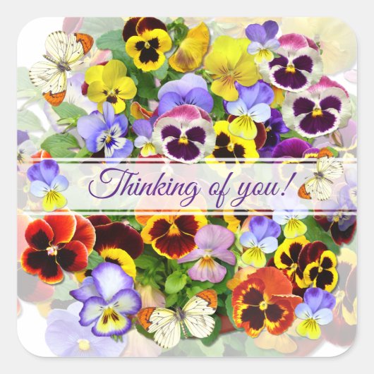 Colorful Pansy Arrangement met Butterflies Squa Vierkante Sticker (Voorkant)
