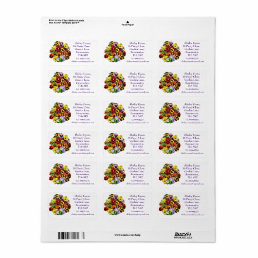 Colorful Pansy Display Etiket (Full Sheet)