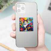 Colorful Paper Cat, Flowers and Butterflies Sticker (Telefoon)