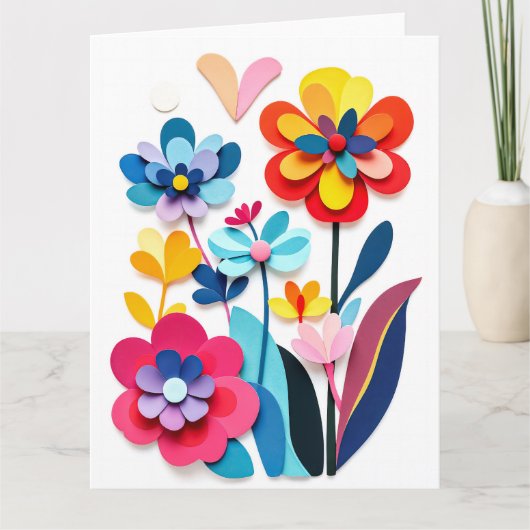 Colorful Paper Cut Flowers Joyful Botanical Kaart (Voorkant)