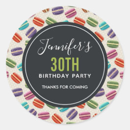 Colorful Parisian Macarons Pattern Birthday Bedank Ronde Sticker