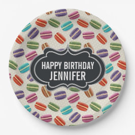 Colorful Parisian Macarons Pattern Birthday Papieren Bordje