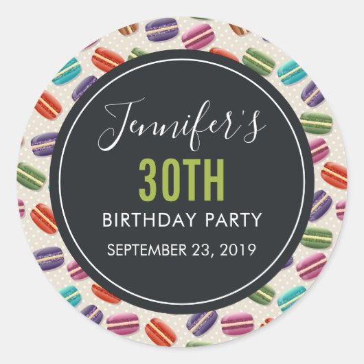 Colorful Parisian Macarons Pattern Birthday Ronde Sticker (Voorkant)