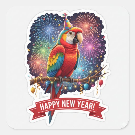 Colorful Parrot New Year Sticker (Voorkant)