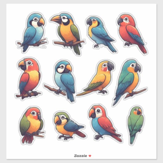 Colorful Parrot Sticker Set – Cute Tropical Bird (Vel)