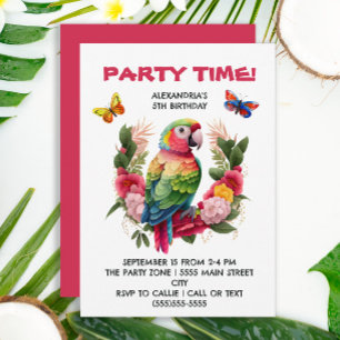 Colorful Parrot Tropical Child's Birthday Party Kaart