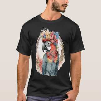 Colorful Parrot Watercolor Macaw Bird Flower Crown T-shirt