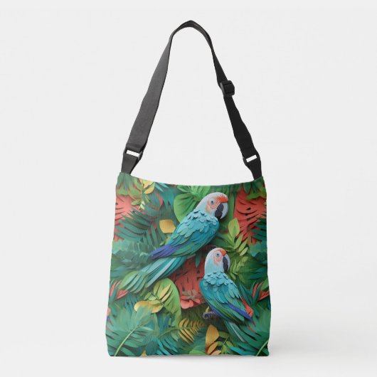 Colorful parrots kirigami crossbody tas (Voorkant)