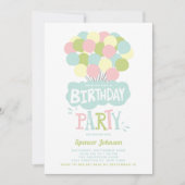Colorful Pastel Balloons Kids Birthday Uitnodiging (Voorkant)