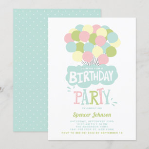 Colorful Pastel Balloons Kids Birthday Uitnodiging