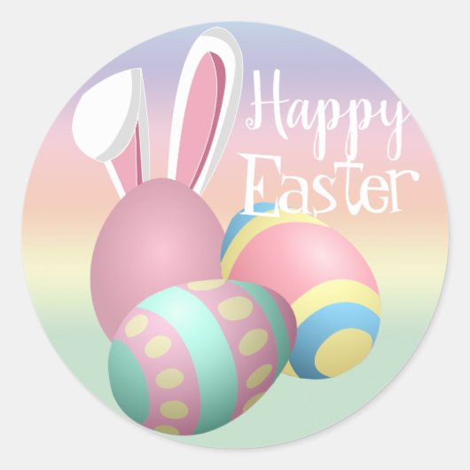 Colorful Pastel Bunny Ears Happy EASTER Ronde Sticker (Voorkant)