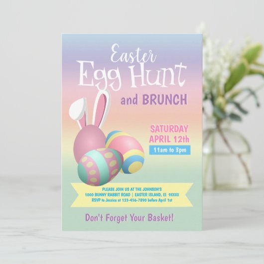 Colorful Pastel Bunny Easter Hunt Brunch Kaart (Staand voorkant)