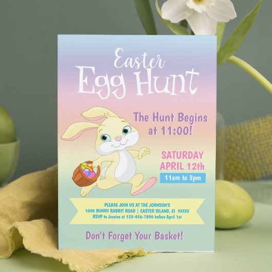 Colorful Pastel Bunny Rabbit Easter Hunt Party Kaart