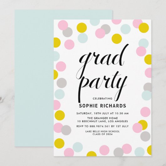 Colorful Pastel Confetti Stippen Graduation Party Kaart (Voorkant / Achterkant)