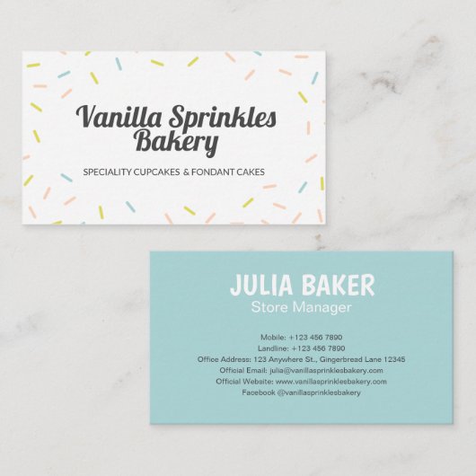 Colorful Pastel Cupcake Sprinkles Bakery Visitekaartje (Voorkant / Achterkant)
