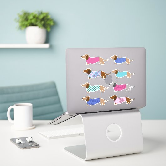 Colorful Pastel Dachshund Stickers (Laptop op bureau)