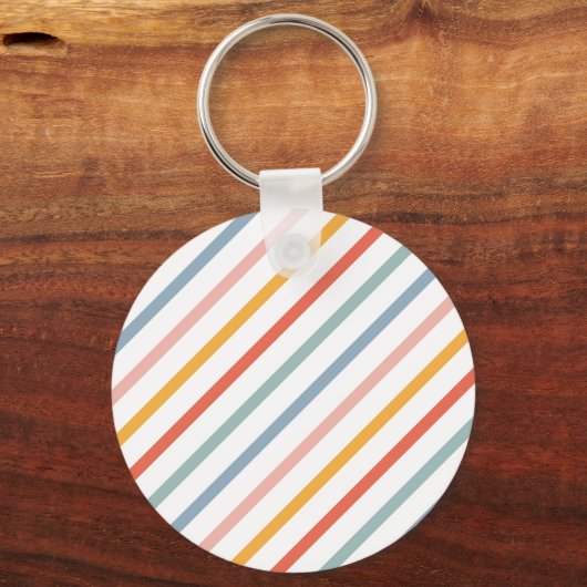 Colorful Pastel Diagonal Stripes Sleutelhanger (Achterkant)