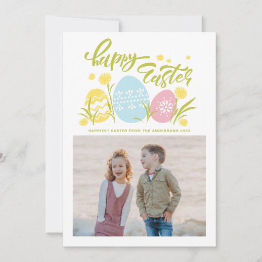 Colorful Pastel Easter Eggs Happy Paasfoto Feestdagenkaart (Voorkant)