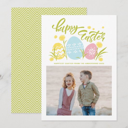 Colorful Pastel Easter Eggs Happy Paasfoto Feestdagenkaart (Voorkant / Achterkant)