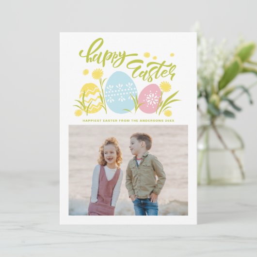 Colorful Pastel Easter Eggs Happy Paasfoto Feestdagenkaart (Staand voorkant)