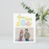 Colorful Pastel Easter Eggs Happy Paasfoto Feestdagenkaart (Staand voorkant)