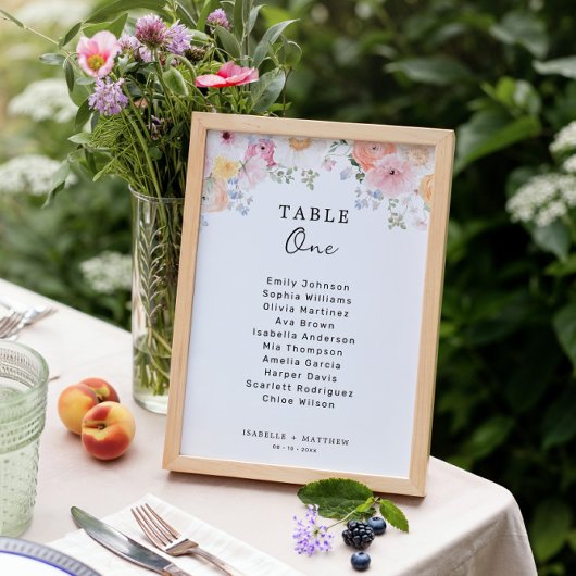 Colorful Pastel Floral Wedding Seating Chart Card Kaart