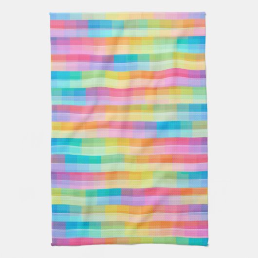 Colorful Pastel Geometric Tiles Squares Patroon | Theedoek (Verticaal)