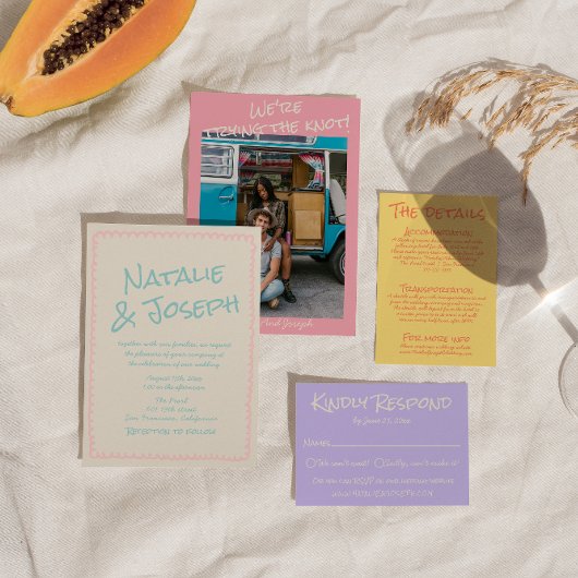 Colorful Pastel Hand Written Spring Photo Wedding  Kaart