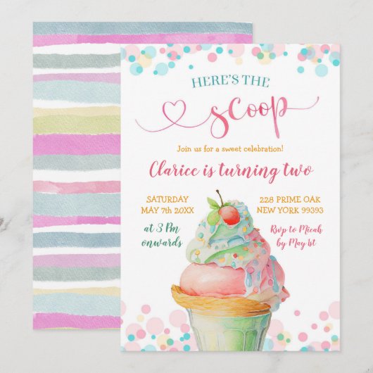 Colorful pastel Hier is het Scoop Kind Birthday Kaart (Voorkant / Achterkant)